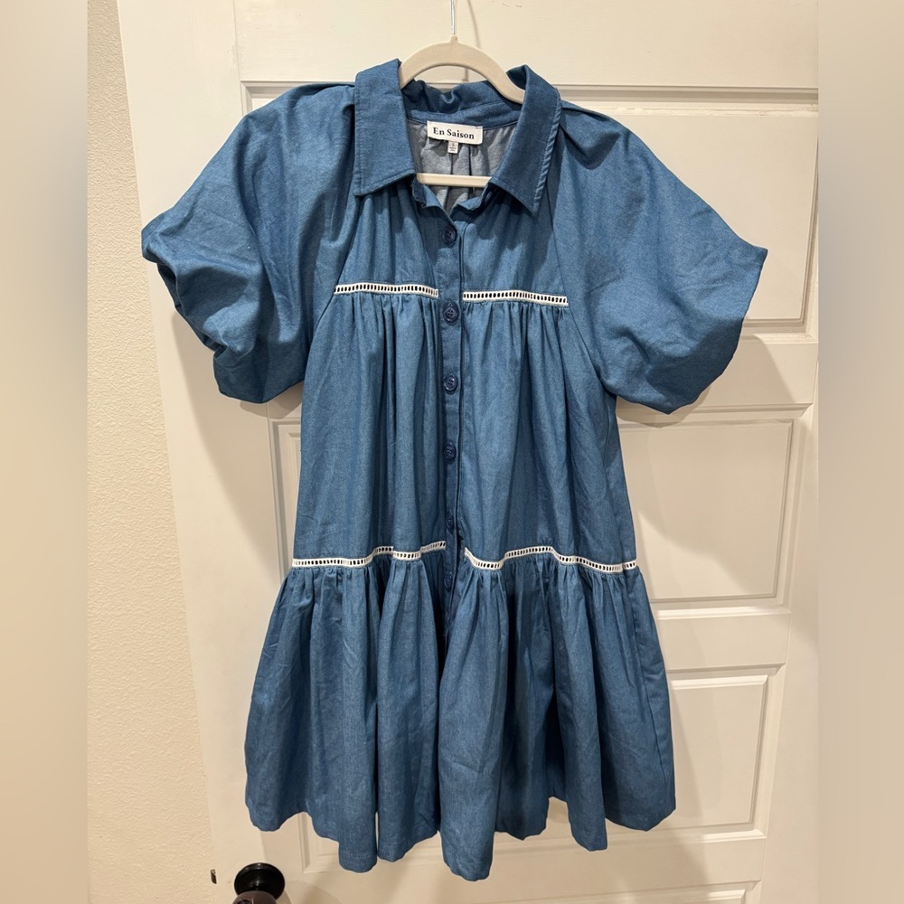 En Saidon Denim Button-Up Dress